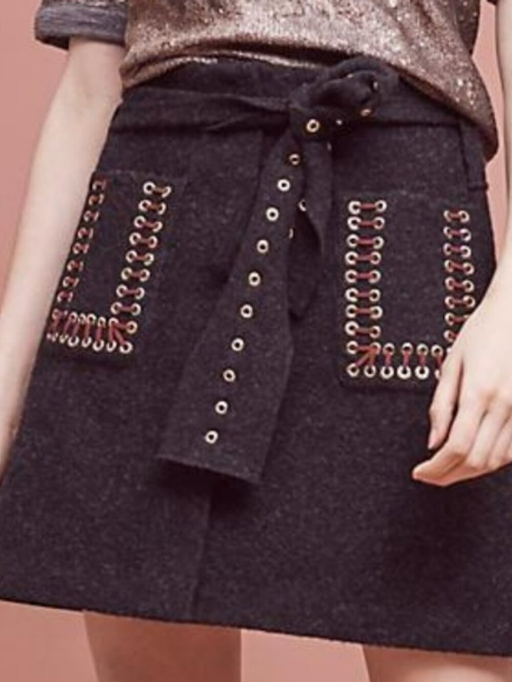 ANTHROPOLOGIE Rosie Neira Wool Eyelet Mini Boho Skirt.  SZ L